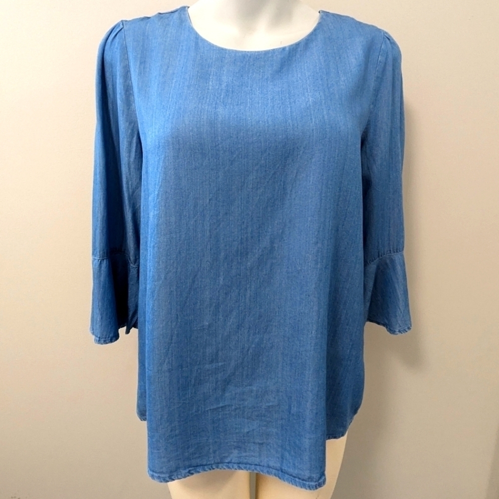 Max Pullover Denim Style Top Mini Flair Long Sleeves Blouse Size M